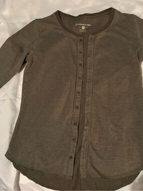 Anthropologie Olive Green Waffle Knit Button Front Top